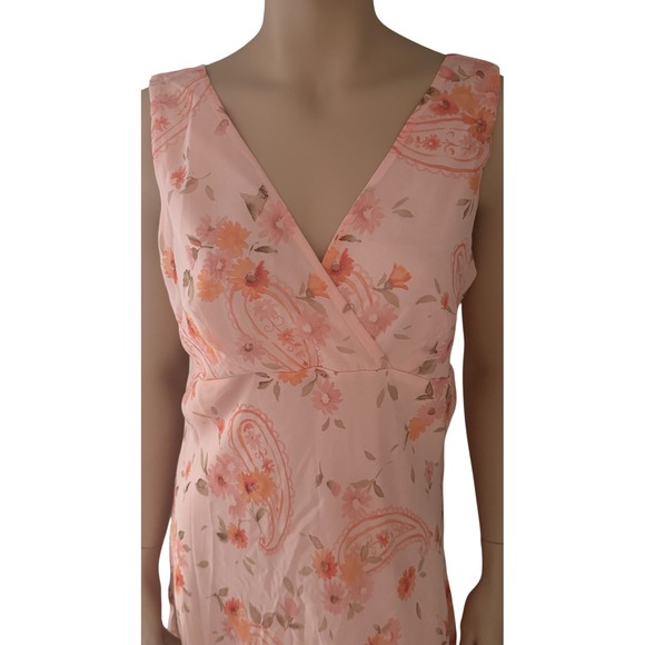 Sheer Floral Paisley V Neck Midi Dress Women's Size M Peach Coral - Picture 5 of 6